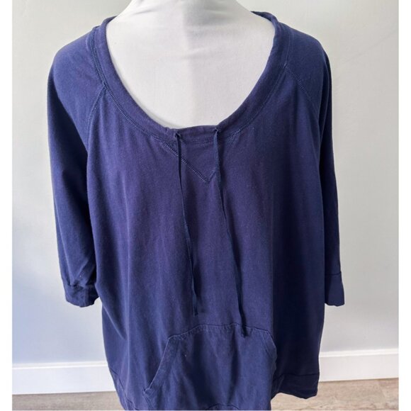 Avenue Navy Drawstring Top with Front Pocket - Picture 2 of 9